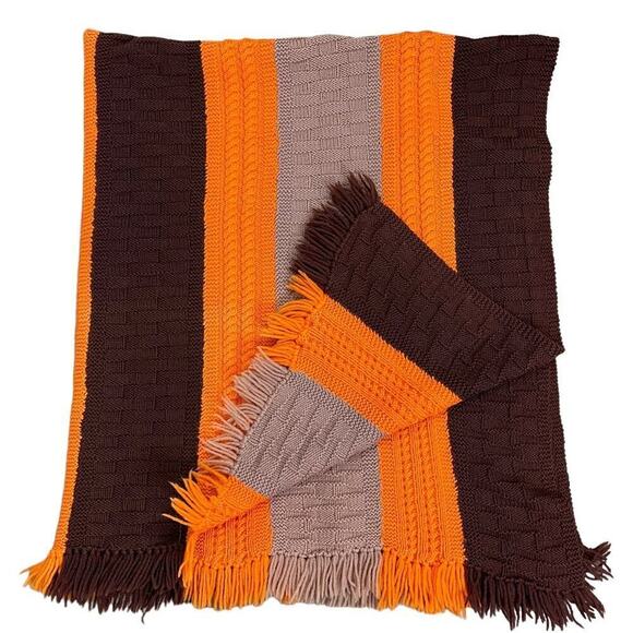 Decorative Warm Winter Fringe Edge Wool Textured Stripe Knit Throw Blanket - Picture 9 of 13